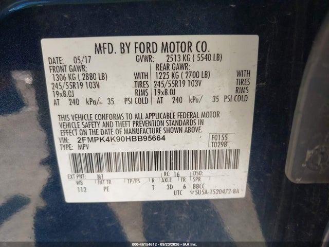 Aukcja sprzedaży 2017 Ford Edge Titanium, vin: 2FMPK4K90HBB95664, numer aukcji: 46154612