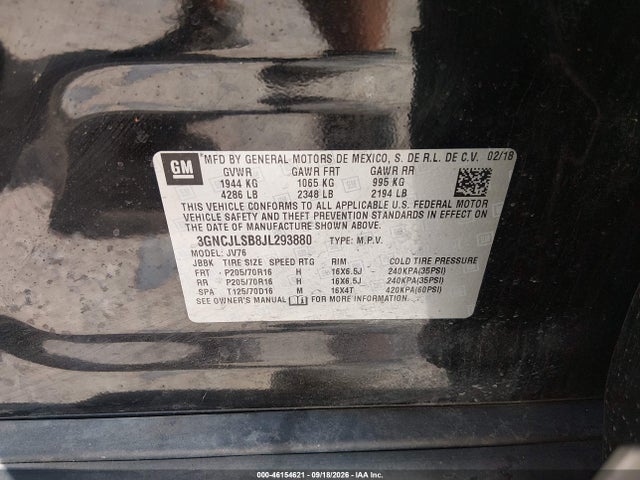 Продажа на аукционе авто 2018 Chevrolet Trax Lt, vin: 3GNCJLSB8JL293880, номер лота: 46154621