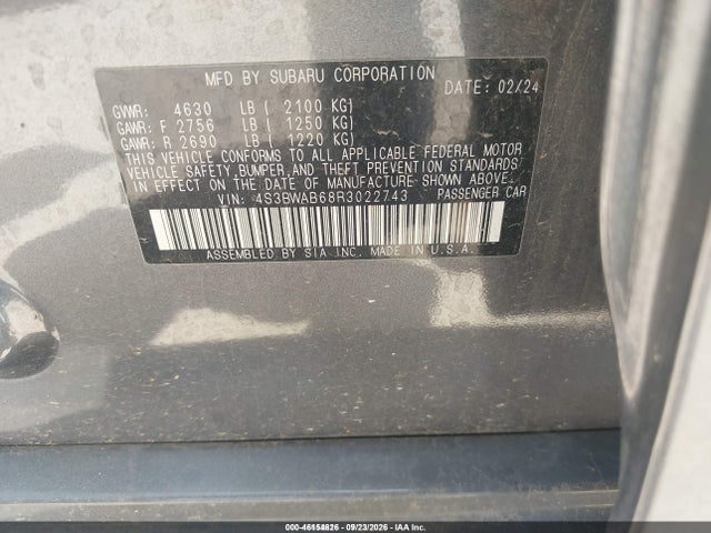 46154626 :رقم المزاد ، 4S3BWAB68R3022743 vin ، 2024 Subaru Legacy مزاد بيع