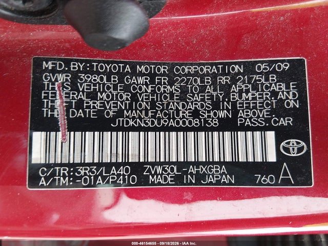Продажа на аукционе авто 2010 Toyota Prius Iv, vin: JTDKN3DU9A0008138, номер лота: 46154655