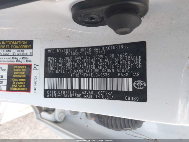 2014 Toyota Camry Se მანქანა იყიდება აუქციონზე, vin: 4T1BF1FKXEU349636, აუქციონის ნომერი: 46154714