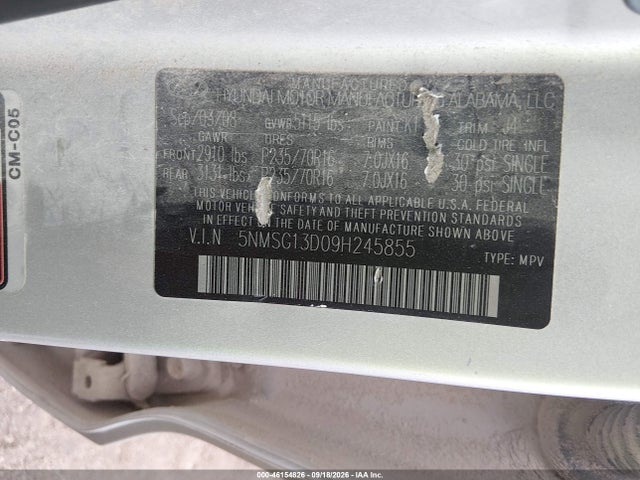 46154826 :رقم المزاد ، 5NMSG13D09H245855 vin ، 2009 Hyundai Santa Fe Gls مزاد بيع