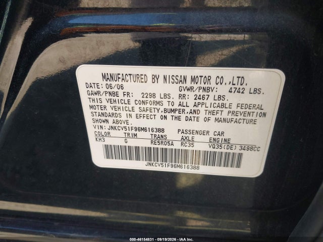Продажа на аукционе авто 2006 Infiniti G35x, vin: JNKCV51F96M616388, номер лота: 46154831