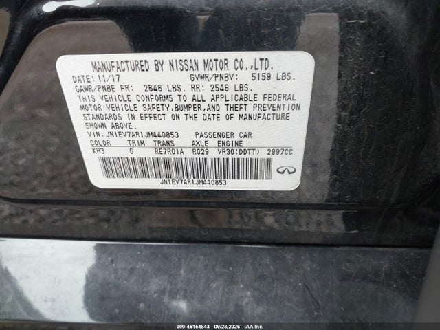 46154843 :رقم المزاد ، JN1EV7AR1JM440853 vin ، 2018 Infiniti Q50 3.0t Luxe مزاد بيع