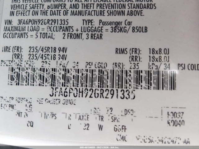 Ford FUSION SE 2016 3FA6P0H92GR291335 Image 9