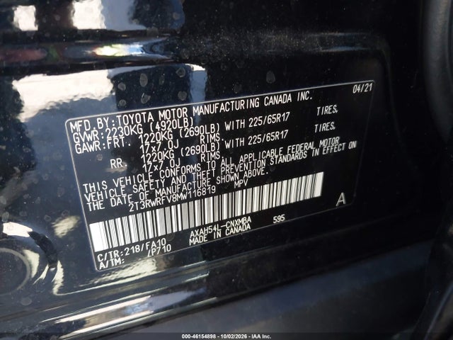2T3RWRFV8MW116819 Toyota Rav4 Hybrid Xle