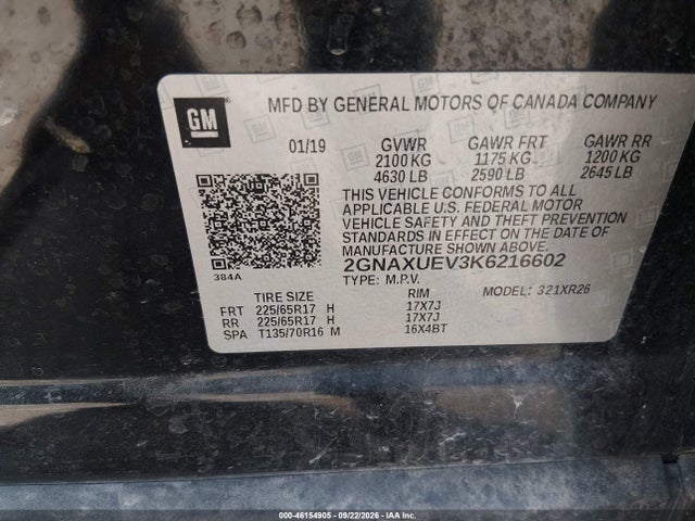 Chevrolet EQUINOX LT 2019 2GNAXUEV3K6216602 Image 9