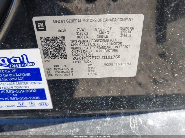 2018 Chevrolet Silverado 1500 1lt მანქანა იყიდება აუქციონზე, vin: 2GCRCREC7J1101760, აუქციონის ნომერი: 46154920