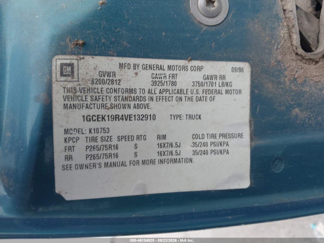 Продажа на аукционе авто 1997 Chevrolet K1500 Fleetside, vin: 1GCEK19R4VE132910, номер лота: 46154925