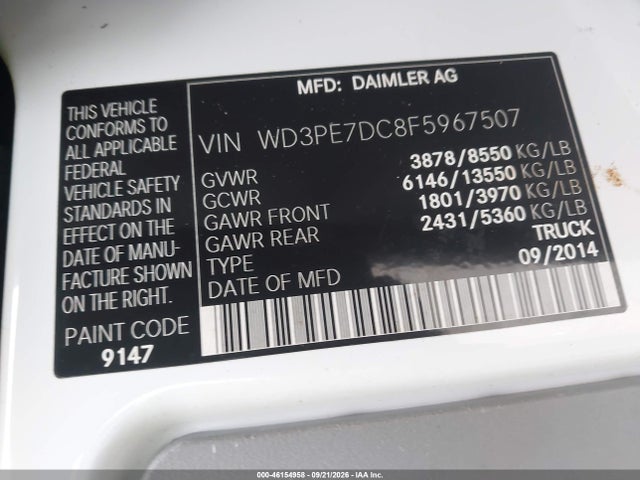Продажа на аукционе авто 2015 Mercedes-benz Sprinter 2500 Normal Roof, vin: WD3PE7DC8F5967507, номер лота: 46154958