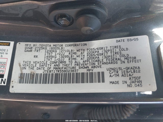 Продаж на аукціоні авто 2005 Toyota 4runner Limited V8, vin: JTEBT17R558023837, номер лоту: 46155009