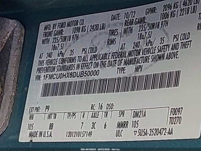 Продажа на аукционе авто 2013 Ford Escape Sel, vin: 1FMCU0HX6DUB50000, номер лота: 46155026