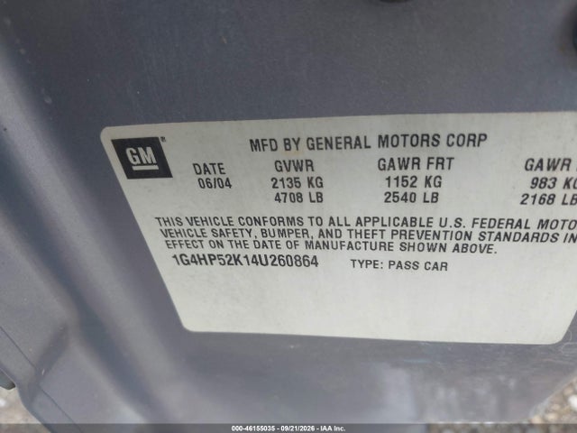 Продажа на аукционе авто 2004 Buick Lesabre Custom, vin: 1G4HP52K14U260864, номер лота: 46155035