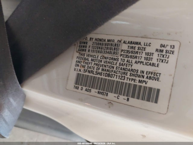 Продажа на аукционе авто 2013 Honda Odyssey Ex-l, vin: 5FNRL5H61DB071123, номер лота: 46155046