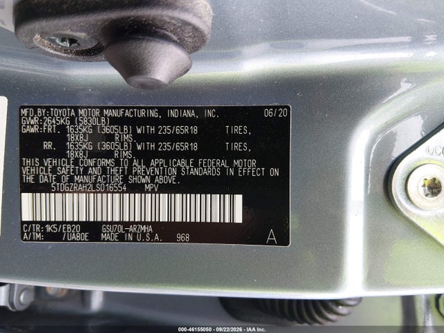 5TDGZRAH2LS016554 Toyota Highlander Xle