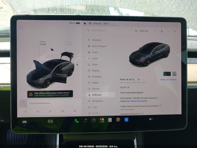 2019 Tesla Model 3 Long Range/mid Range/standard Range/standard Range Plus მანქანა იყიდება აუქციონზე, vin: 5YJ3E1EA8KF308091, აუქციონის ნომერი: 46155049