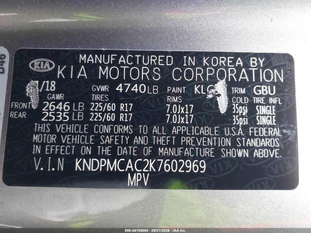 Aukcja sprzedaży 2019 Kia Sportage Lx, vin: KNDPMCAC2K7602969, numer aukcji: 46155088