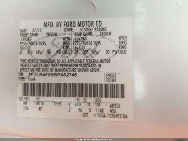 Продажа на аукционе авто 2011 Ford Ranger Xlt, vin: 1FTLR4FE6BPA02746, номер лота: 46155094