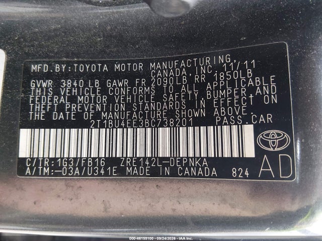 Aukcja sprzedaży 2011 Toyota Corolla Le, vin: 2T1BU4EE3BC738201, numer aukcji: 46155100