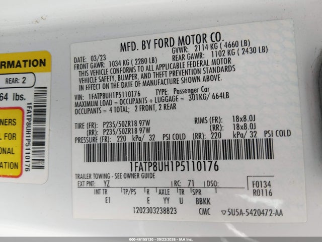 Aukcja sprzedaży 2023 Ford Mustang Ecoboost Premium, vin: 1FATP8UH1P5110176, numer aukcji: 46155130