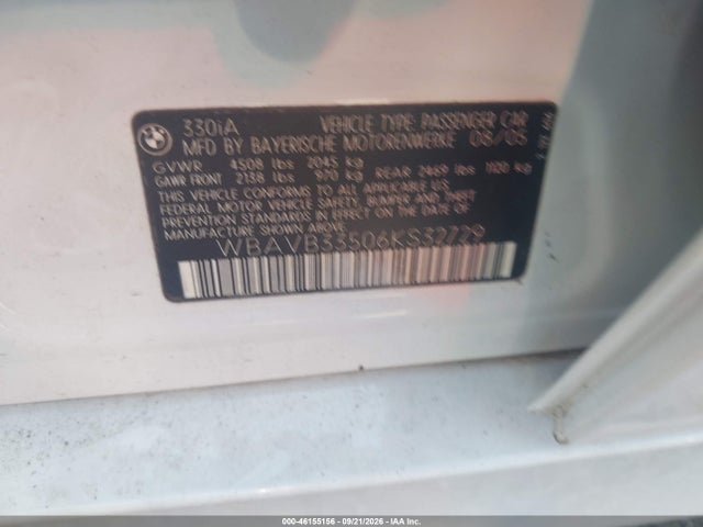 Продаж на аукціоні авто 2006 Bmw 330i, vin: WBAVB33506KS32729, номер лоту: 46155156