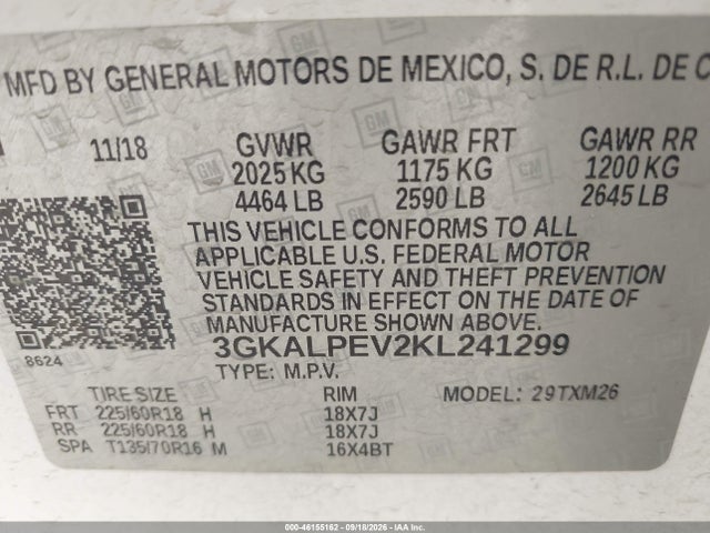 Продажа на аукционе авто 2019 Gmc Terrain Slt, vin: 3GKALPEV2KL241299, номер лота: 46155162