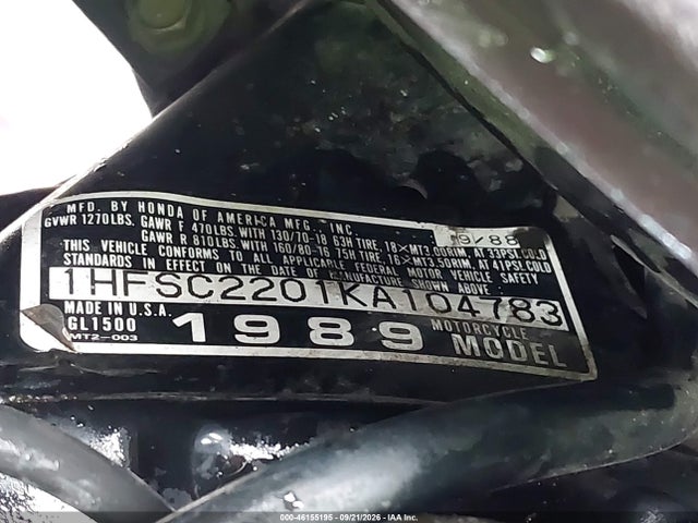 Продажа на аукционе авто 1989 Honda Gl1500, vin: 1HFSC2201KA104783, номер лота: 46155195