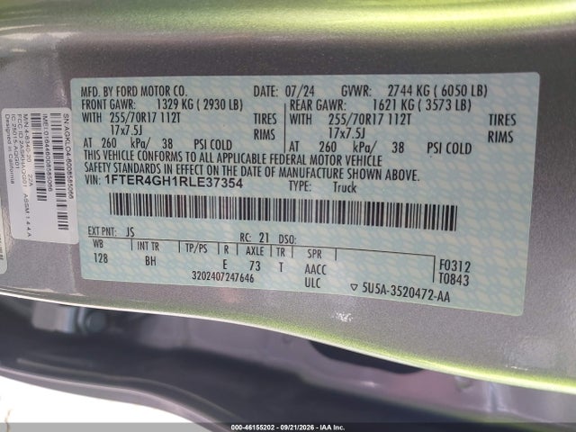Продаж на аукціоні авто 2024 Ford Ranger Xlt, vin: 1FTER4GH1RLE37354, номер лоту: 46155202