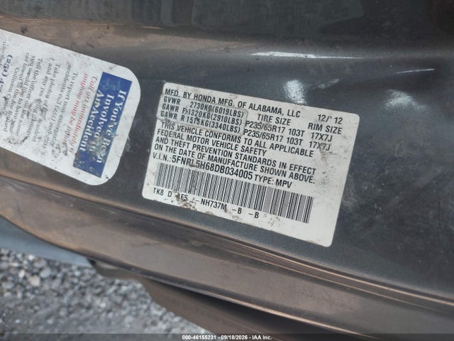 Aukcja sprzedaży 2013 Honda Odyssey Ex-l, vin: 5FNRL5H68DB034005, numer aukcji: 46155231