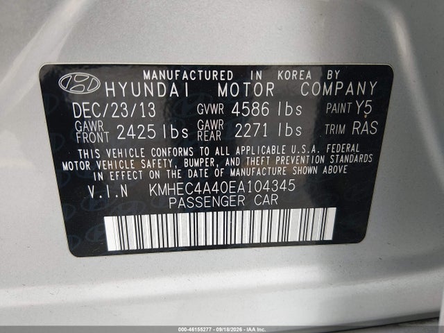 Продажа на аукционе авто 2014 Hyundai Sonata Hybrid Limited, vin: KMHEC4A40EA104345, номер лота: 46155277