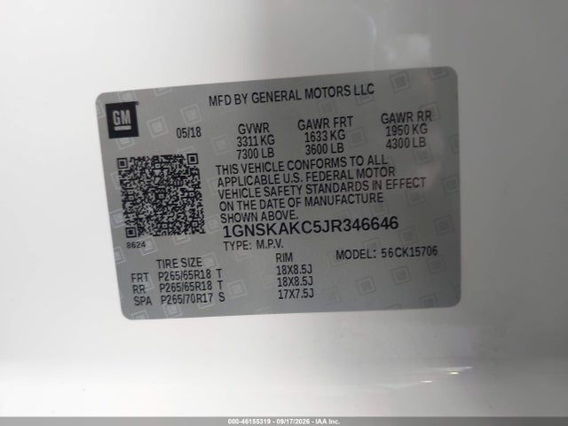 Aukcja sprzedaży 2018 Chevrolet Tahoe Ls, vin: 1GNSKAKC5JR346646, numer aukcji: 46155319