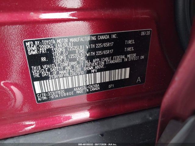 Продаж на аукціоні авто 2020 Toyota Rav4 Le, vin: 2T3H1RFV8LC067910, номер лоту: 46155332