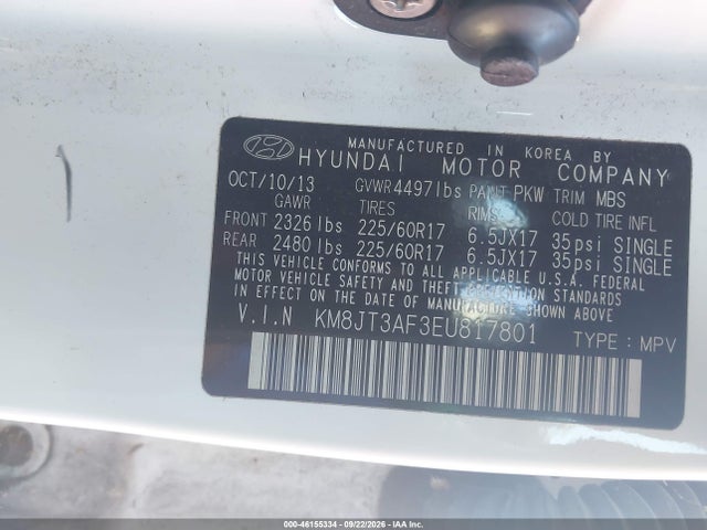 Aukcja sprzedaży 2014 Hyundai Tucson Gls, vin: KM8JT3AF3EU817801, numer aukcji: 46155334