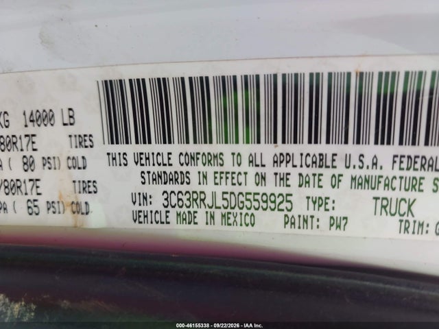 2013 Ram 3500 Laramie მანქანა იყიდება აუქციონზე, vin: 3C63RRJL5DG559925, აუქციონის ნომერი: 46155338