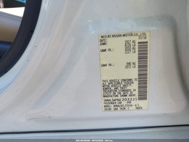 Продажа на аукционе авто 2016 Nissan Altima 2.5 Sl, vin: 1N4AL3AP4GC203335, номер лота: 46155350
