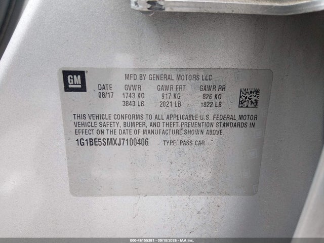 46155381 :رقم المزاد ، 1G1BE5SMXJ7100406 vin ، 2018 Chevrolet Cruze Lt Auto مزاد بيع