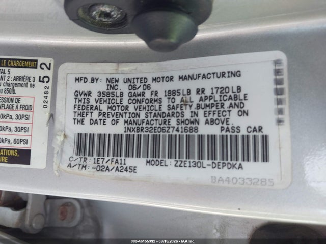 Продажа на аукционе авто 2006 Toyota Corolla Ce, vin: 1NXBR32E06Z741688, номер лота: 46155392
