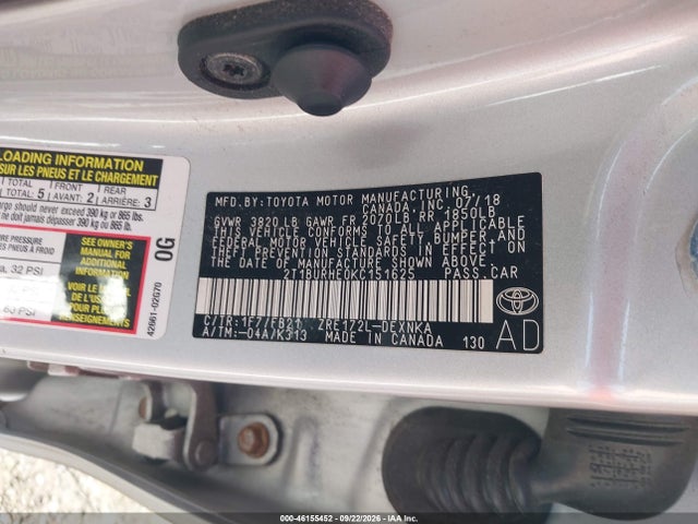 2019 Toyota Corolla Le მანქანა იყიდება აუქციონზე, vin: 2T1BURHE0KC151625, აუქციონის ნომერი: 46155452