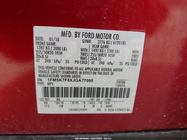 Продажа на аукционе авто 2018 Ford Explorer Limited, vin: 1FM5K7F8XJGA77095, номер лота: 46155492