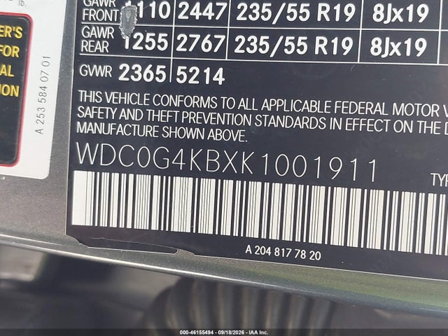 Продажа на аукционе авто 2019 Mercedes-benz Glc 300 4matic, vin: WDC0G4KBXK1001911, номер лота: 46155494