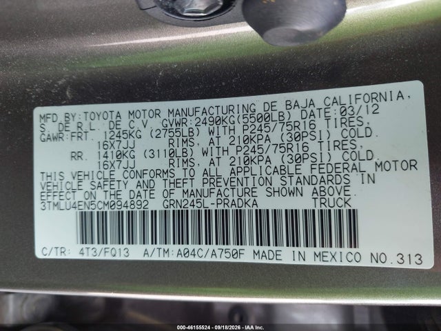 Aukcja sprzedaży 2012 Toyota Tacoma Double Cab, vin: 3TMLU4EN5CM094892, numer aukcji: 46155524