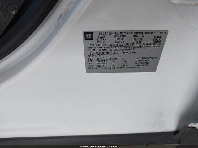 Aukcja sprzedaży 2017 Chevrolet Equinox Lt, vin: 2GNALCEKXH6159206, numer aukcji: 46155527