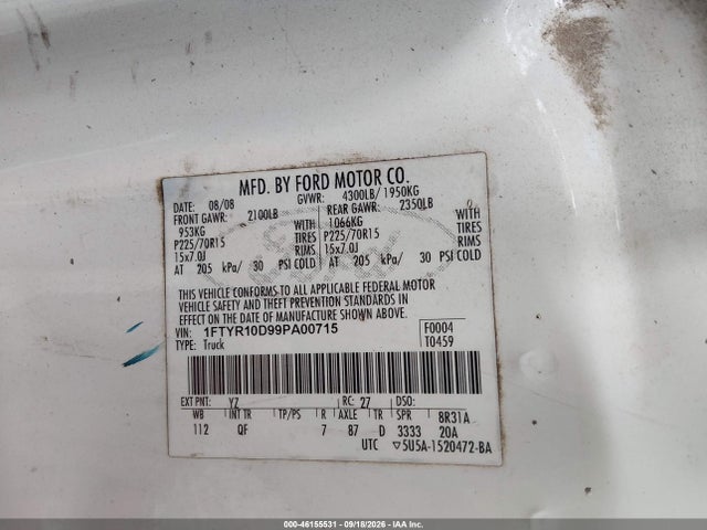 Продажа на аукционе авто 2009 Ford Ranger Sport/xl/xlt, vin: 1FTYR10D99PA00715, номер лота: 46155531
