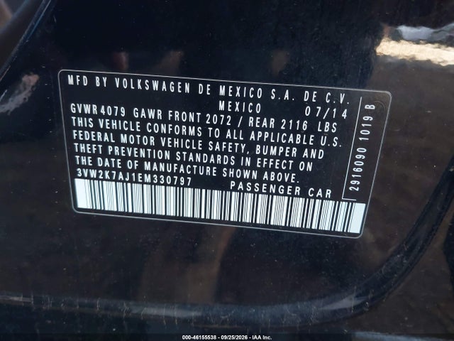 Aukcja sprzedaży 2014 Volkswagen Jetta 2.0l S, vin: 3VW2K7AJ1EM330797, numer aukcji: 46155538