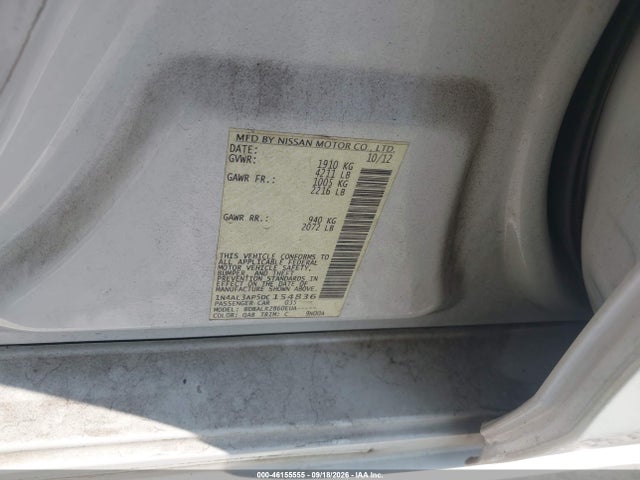 2013 Nissan Altima 2.5 S მანქანა იყიდება აუქციონზე, vin: 1N4AL3AP5DC154836, აუქციონის ნომერი: 46155555