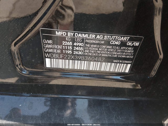 46155564 :رقم المزاد ، WDBUF22X39B360482 vin ، 2009 Mercedes-benz E 320 Bluetec مزاد بيع