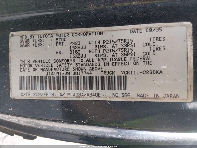 46155571 :رقم المزاد ، JT4TN12D9T0017744 vin ، 1996 Toyota T100 Xtracab مزاد بيع