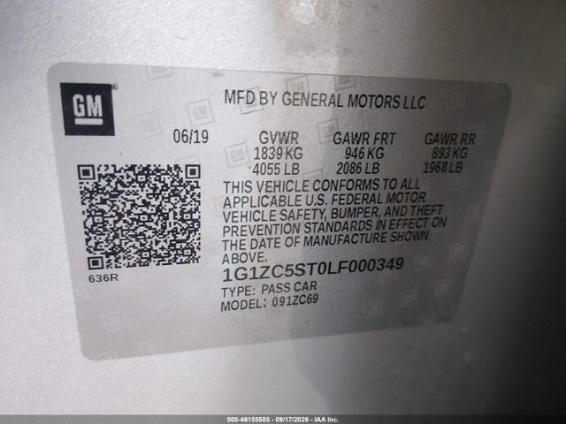 Aukcja sprzedaży 2020 Chevrolet Malibu Fwd 1fl, vin: 1G1ZC5ST0LF000349, numer aukcji: 46155585