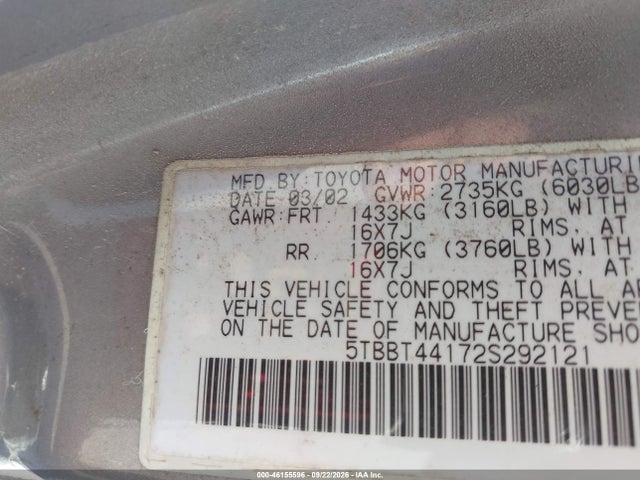 Продажа на аукционе авто 2002 Toyota Tundra Sr5 V8, vin: 5TBBT44172S292121, номер лота: 46155596