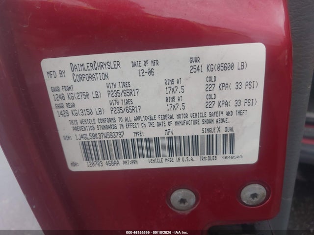 Продаж на аукціоні авто 2007 Jeep Liberty Limited Edition, vin: 1J4GL58K37W593797, номер лоту: 46155599